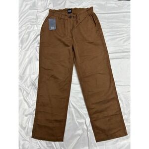 GAP Women's Wide Leg Chino Pants Trousers, Brown, Elastic Waist, Mid Rise, M